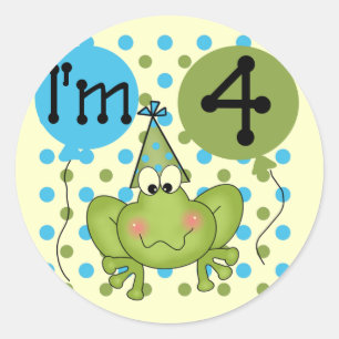 Sticker Rond Grenouille bleue 4e anniversaire Tshirts et cadeau