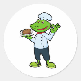 Sticker Rond Grenouille comme cuisiner avec assiette de service