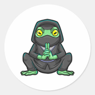 Sticker Rond Grenouille comme Ninja en noir