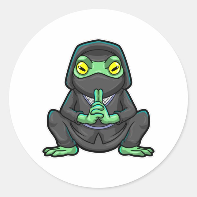 Sticker Rond Grenouille comme Ninja en noir (Devant)