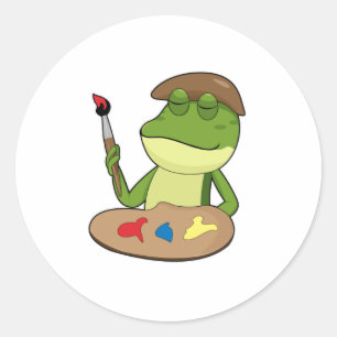 Sticker Rond Grenouille comme peintre avec pinceau et peinture