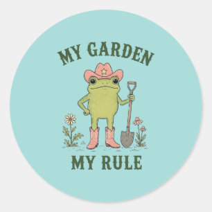 Sticker Rond Grenouille Cowboy Jardinage Mon Jardin Ma Règle