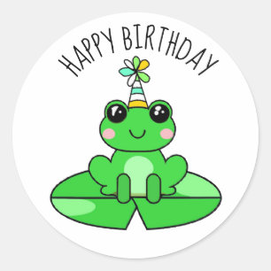 Sticker Rond Grenouille d'anniversaire personnalisée sur un tap