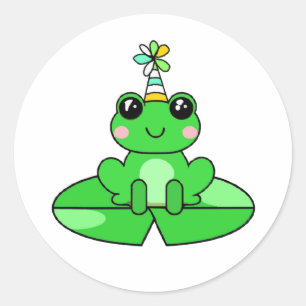 Sticker Rond Grenouille d'anniversaire sur un tapis de Lily