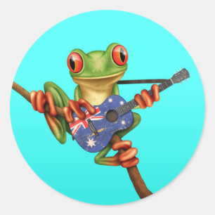 Sticker Rond Grenouille d'arbre jouant le bleu australien de