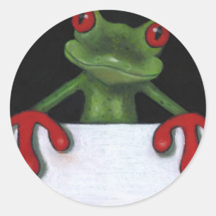 STICKER ROND GRENOUILLE D'ARBRE TENANT LE SIGNE : VOUS