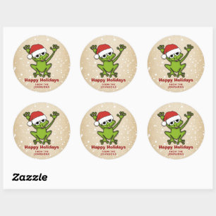 Sticker Rond Grenouille de bande dessinée de Noël