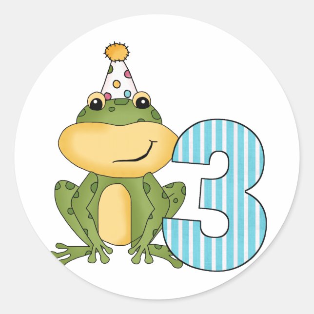 Sticker Rond Grenouille de fête 3e anniversaire T-shirts et cad (Devant)