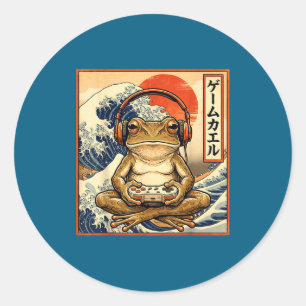 Sticker Rond Grenouille de jeu japonaise Grande Vague