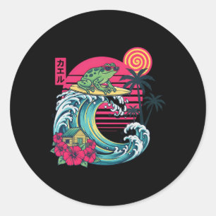 Sticker Rond Grenouille de surf vague japonaise pour l'amour de