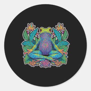 Sticker Rond Grenouille de yoga méditer pose zen lance étiremen