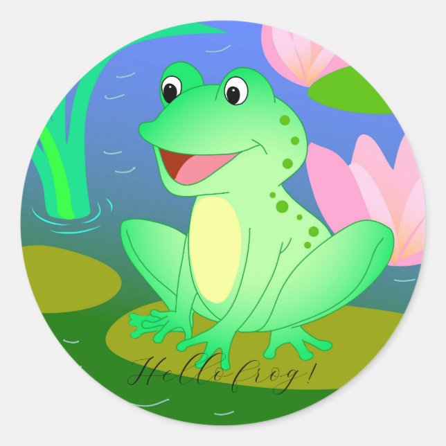 Sticker Rond Grenouille drôle, dessin animé (Devant)