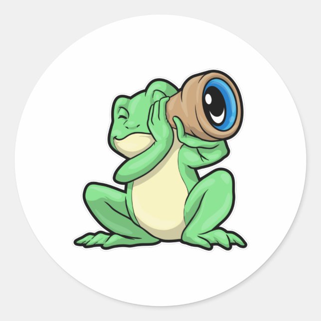 Sticker Rond Grenouille en astronomie avec télescope (Devant)
