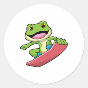 Sticker Rond Grenouille en Snowboard avec Snowboard