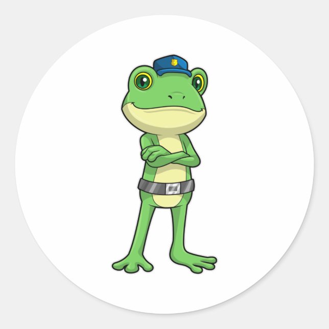 Sticker Rond Grenouille en tant qu'agent de police avec casquet (Devant)