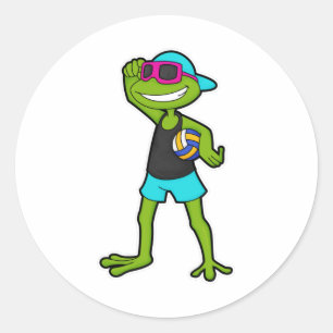 Sticker Rond Grenouille en tant que joueur de volleyball avec v