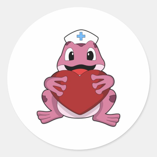 Sticker Rond Grenouille en tant qu'infirmière avec coeur (Devant)