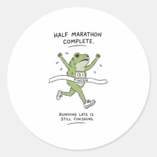 Sticker Rond Grenouille épuisée, finisseur de semi-marathon, dr