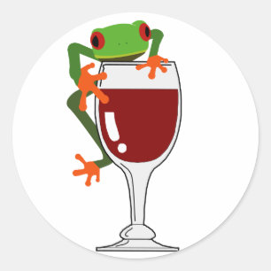 Sticker Rond Grenouille et vin