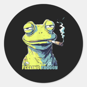 Sticker Rond Grenouille fumant une cigarette drôle Grenouille