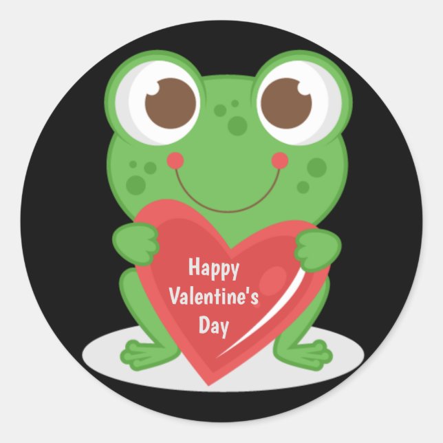 Sticker Rond Grenouille Heureuse Sainte-Valentin Animée (Devant)
