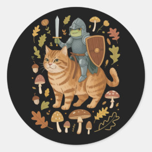 Sticker Rond Grenouille médiévale sur chat orange Goblincore tr