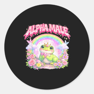 Sticker Rond Grenouille mignonne arc-en-ciel floral drôle pour