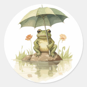 Sticker Rond Grenouille mignonne avec un parapluie au lac
