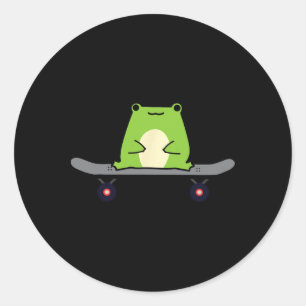 Sticker Rond Grenouille patineuse têtard amphibien skateboard p