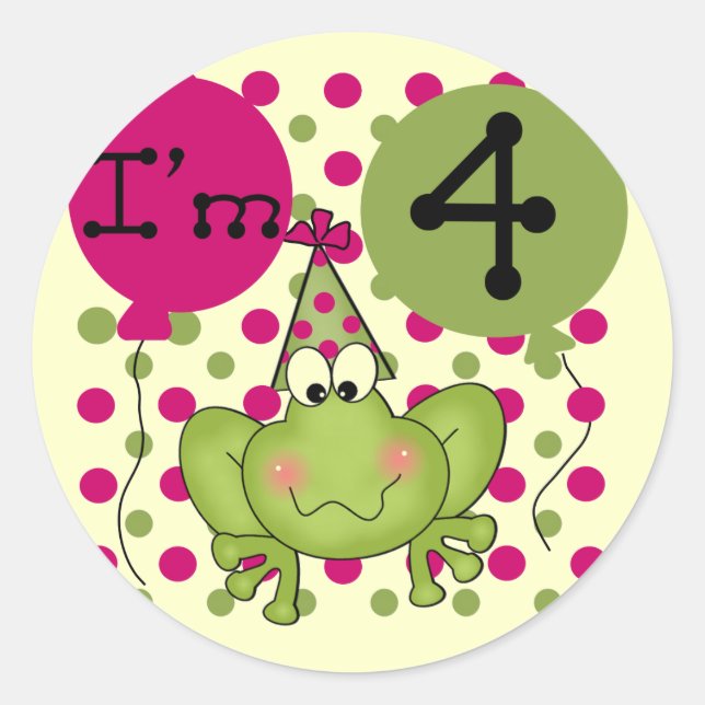 Sticker Rond Grenouille rose 4e anniversaire Tshirts et cadeaux (Devant)