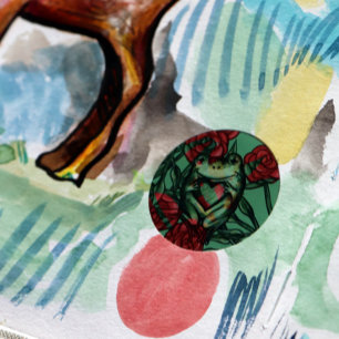 Sticker Rond Grenouille rose Grenouilles Roses Motif Rosey Frog