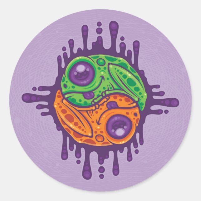 Sticker Rond Grenouille séchée Trippy Yin Yang (Devant)