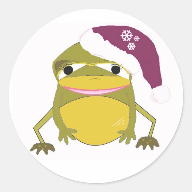 Sticker Rond Grenouille sotte dans un chapeau de Père Noël (Devant)