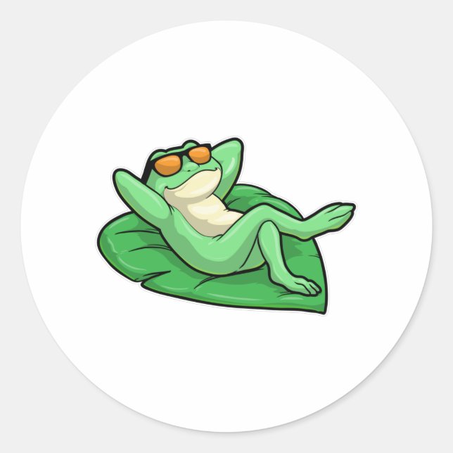 Sticker Rond Grenouille sur la feuille avec lunettes de soleil (Devant)