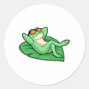 Sticker Rond Grenouille sur la feuille avec lunettes de soleil