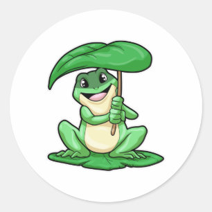 Sticker Rond Grenouille sur la feuille avec parapluie