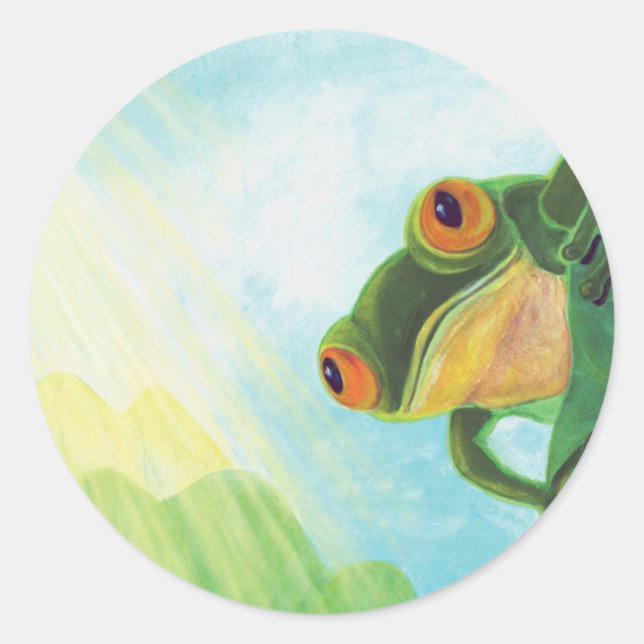 Sticker Rond Grenouille verte attrapant les rayons du soleil (Devant)