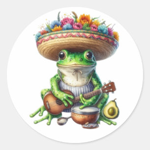 Sticker Rond Grenouille verte musicale