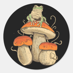 Sticker Rond Grenouille vintage aux champignons Cottagecore