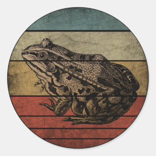 STICKER ROND GRENOUILLE VINTAGE BRANCHÉE