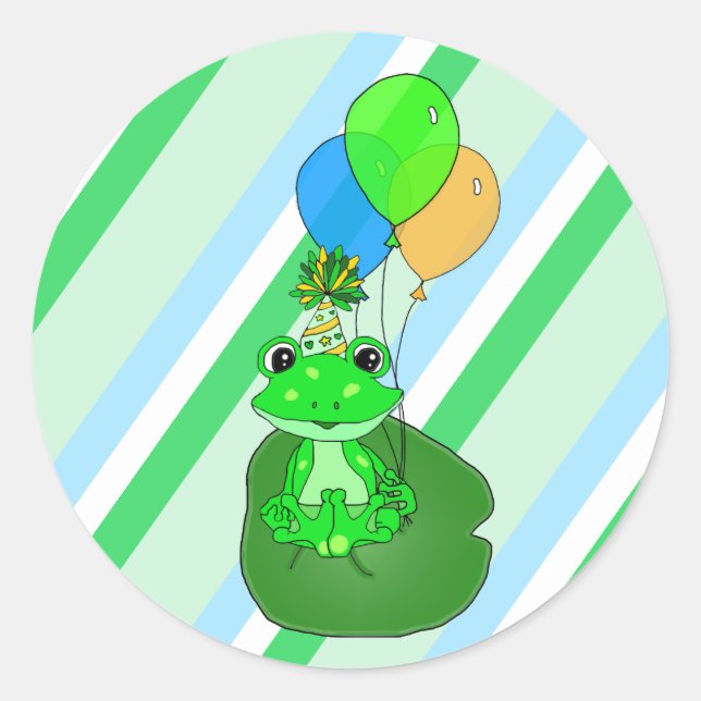 Sticker Rond Grenouille Whimsical sur Lily pad avec Ballons Ann (Devant)