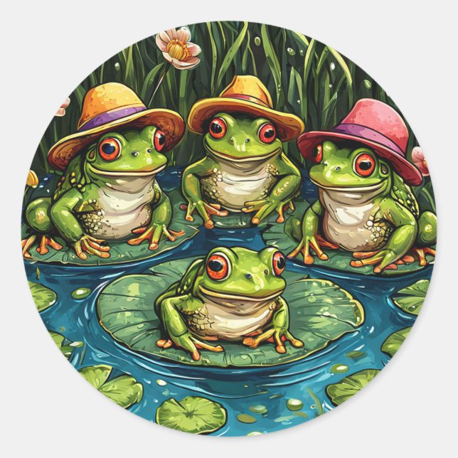 Sticker Rond Grenouilles de dessin animé Décoration faunique fa (Devant)