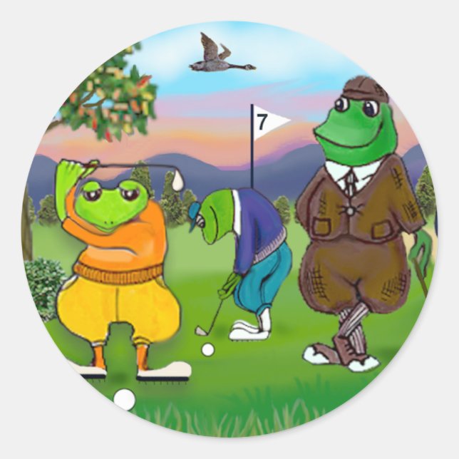 Sticker Rond Grenouilles de golf - Tournoi (Devant)