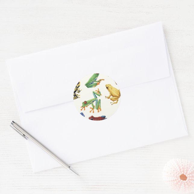 Sticker Rond Grenouilles sur blanc naturel (Enveloppe)