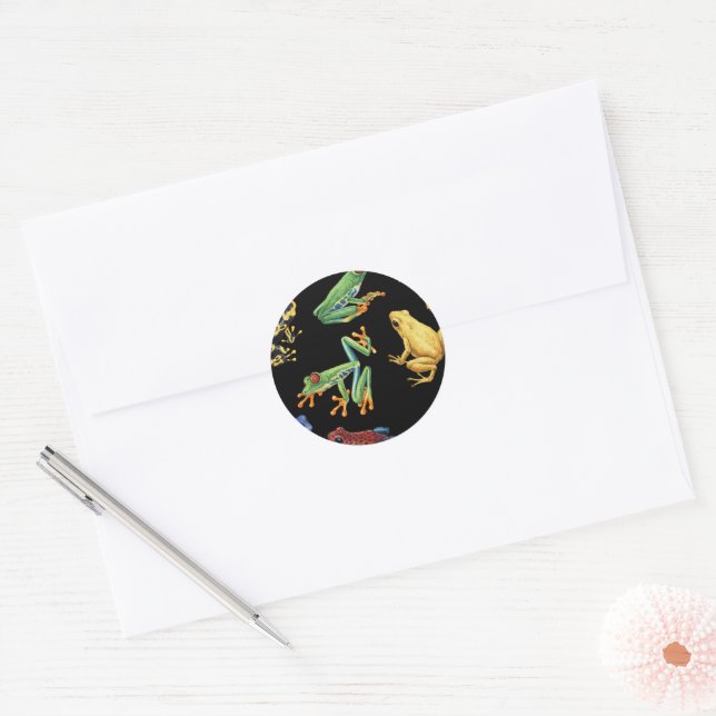 Sticker Rond Grenouilles sur noir (Enveloppe)