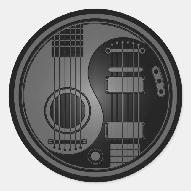 Sticker Rond Grey and Black Acoustic Electric Guitars Yin Yang (Devant)