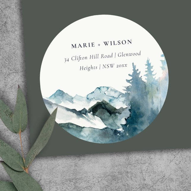 Sticker Rond Grey Blush Green Blue Mountains Pine Adresse (Créateur téléchargé)