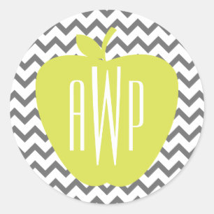 Sticker Rond Grey Chevron Et Neon Apple Monogram Enseignant