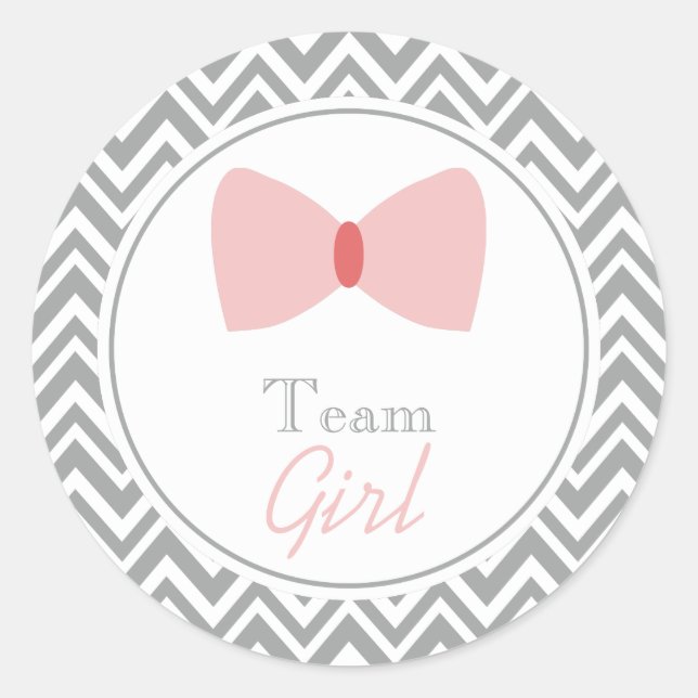 Sticker Rond Grey Chevron Genre Révéler Bow Team Girl (Devant)