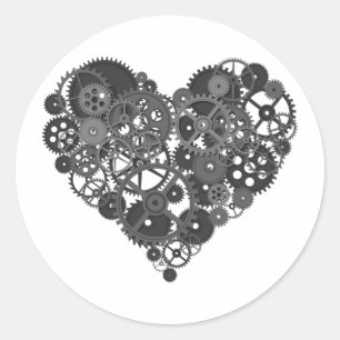Sticker Rond Grey Gears Heart
